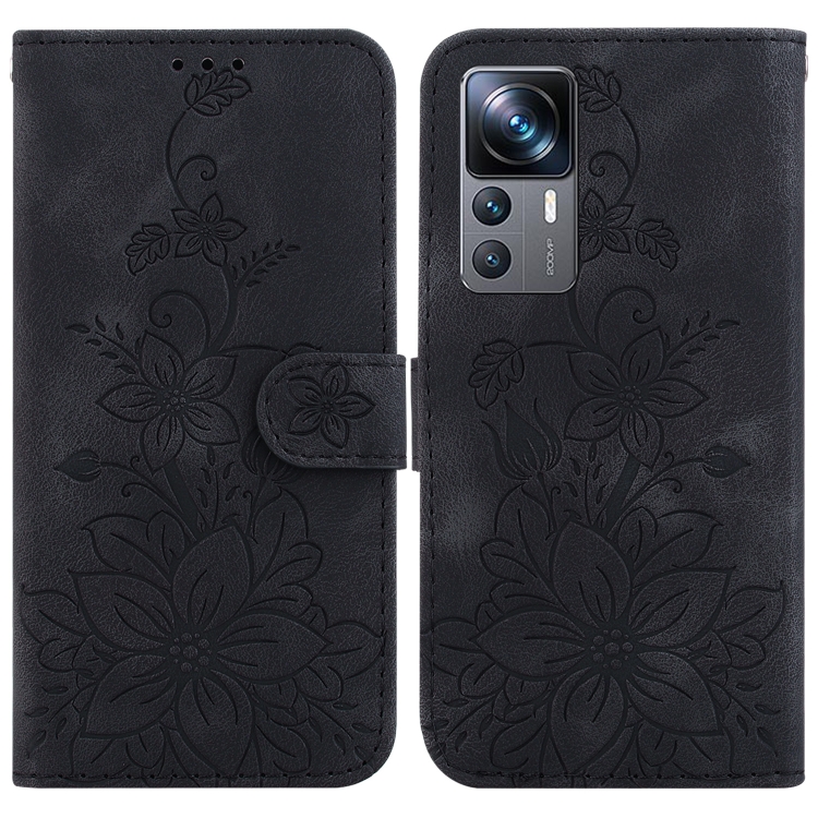 

For Xiaomi 12T / 12T Pro Lily Embossed Leather Phone Case(Black)