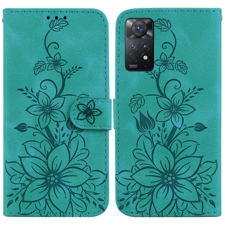 

For Xiaomi Redmi Note 11 Pro 4G/5G Global Lily Embossed Leather Phone Case(Green)