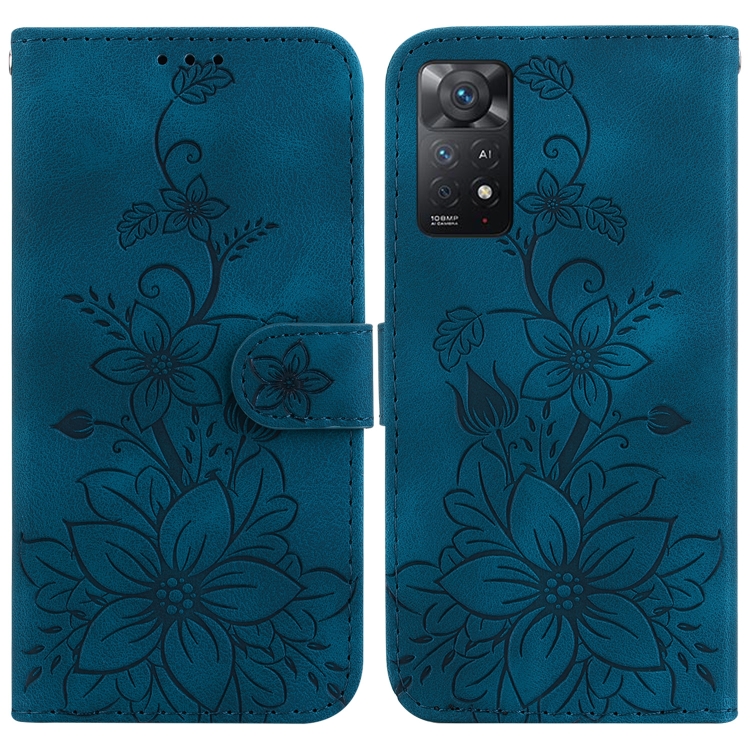 

For Xiaomi Redmi Note 11 Pro 4G/5G Global Lily Embossed Leather Phone Case(Dark Blue)