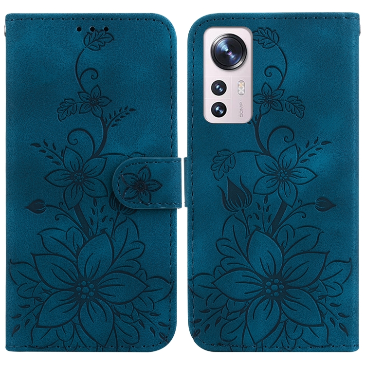 

For Xiaomi 12 Lite Lily Embossed Leather Phone Case(Dark Blue)