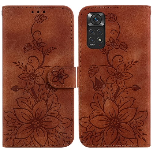 

For Xiaomi Redmi Note 11 Global / Note 11S Lily Embossed Leather Phone Case(Brown)