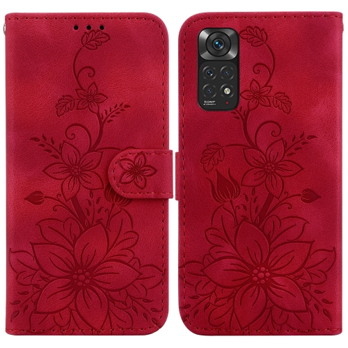 

For Xiaomi Redmi Note 11 Global / Note 11S Lily Embossed Leather Phone Case(Red)