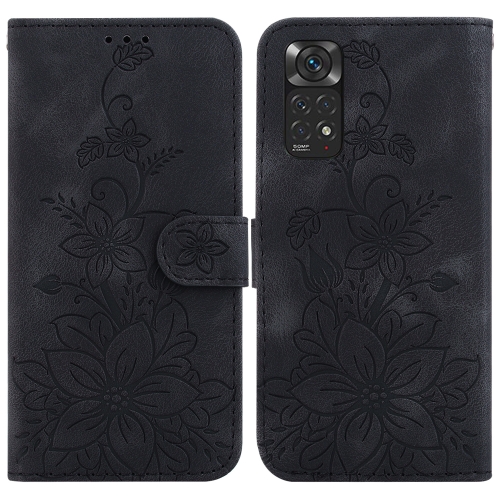 

For Xiaomi Redmi Note 11 Global / Note 11S Lily Embossed Leather Phone Case(Black)