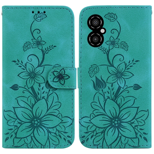 

For Xiaomi Poco M4 5G Lily Embossed Leather Phone Case(Green)