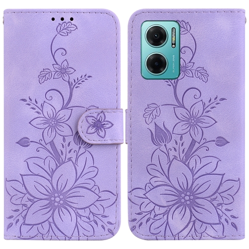 

For Xiaomi Redmi Note 11E / Redmi 10 5G Lily Embossed Leather Phone Case(Purple)