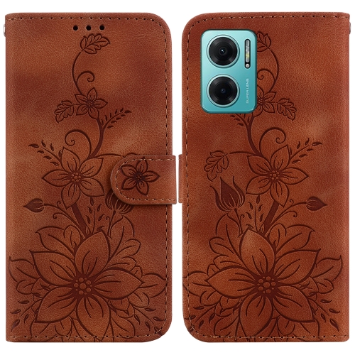 

For Xiaomi Redmi Note 11E / Redmi 10 5G Lily Embossed Leather Phone Case(Brown)