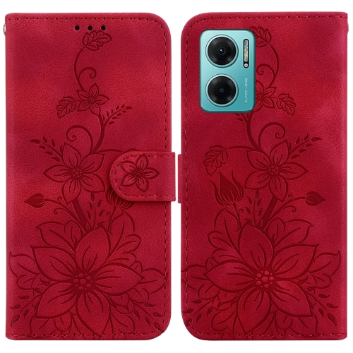 

For Xiaomi Redmi Note 11E / Redmi 10 5G Lily Embossed Leather Phone Case(Red)