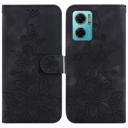 

For Xiaomi Redmi Note 11E / Redmi 10 5G Lily Embossed Leather Phone Case(Black)