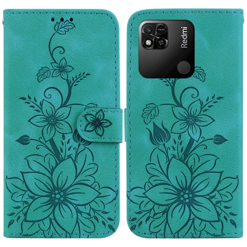 

For Xiaomi Redmi 10A Lily Embossed Leather Phone Case(Green)