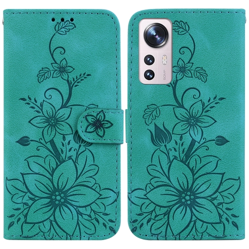 

For Xiaomi 12 Pro Lily Embossed Leather Phone Case(Green)