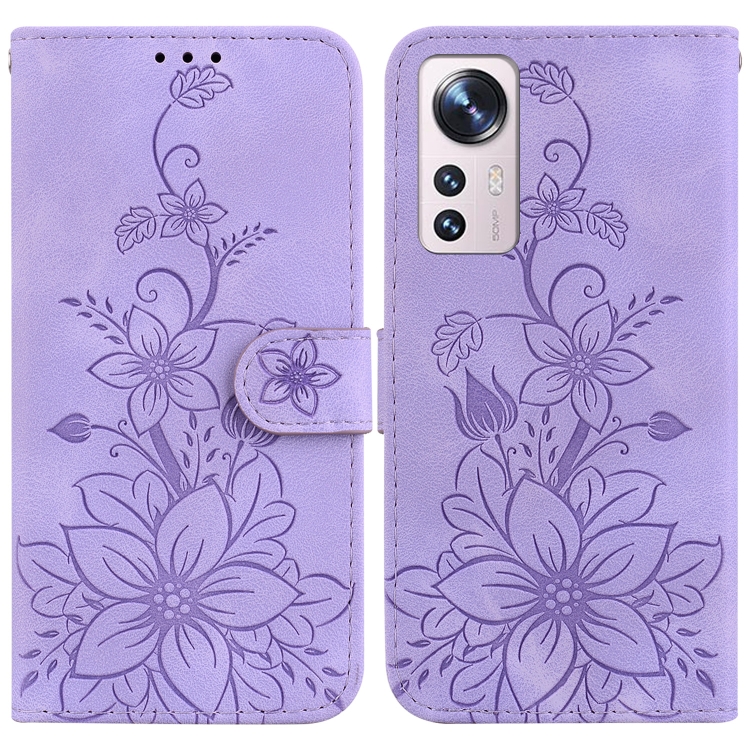 

For Xiaomi 12 Pro Lily Embossed Leather Phone Case(Purple)