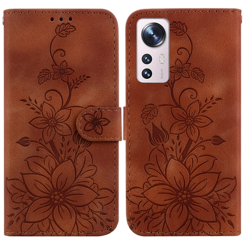

For Xiaomi 12 Pro Lily Embossed Leather Phone Case(Brown)