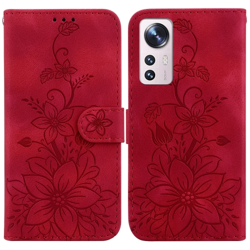 

For Xiaomi 12 Pro Lily Embossed Leather Phone Case(Red)