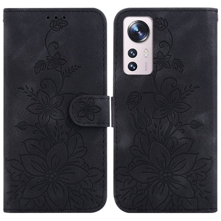 

For Xiaomi 12 Pro Lily Embossed Leather Phone Case(Black)