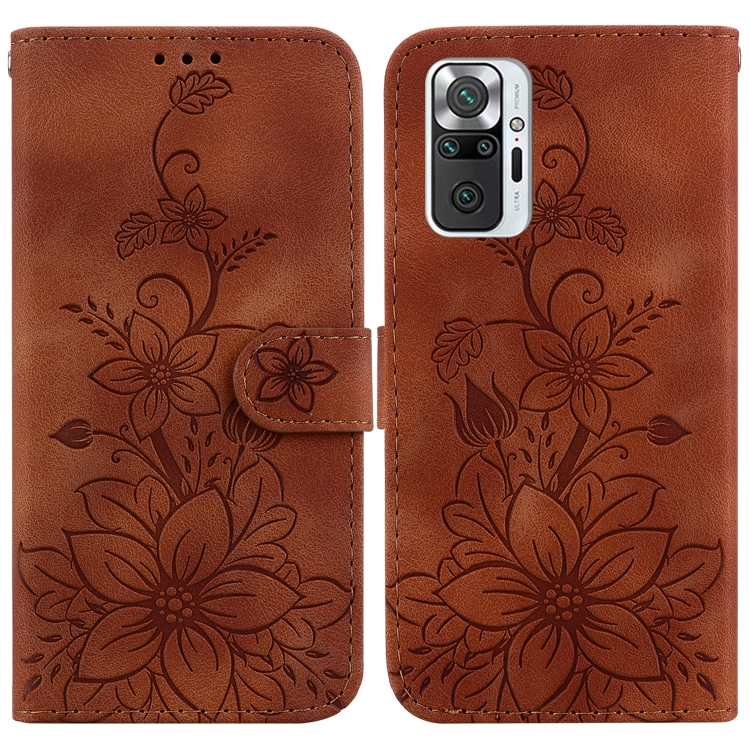 

For Xiaomi Redmi Note 10 Lite / Note 10 Pro Lily Embossed Leather Phone Case(Brown)