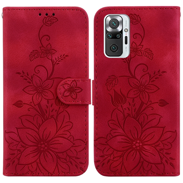 

For Xiaomi Redmi Note 10 Lite / Note 10 Pro Lily Embossed Leather Phone Case(Red)