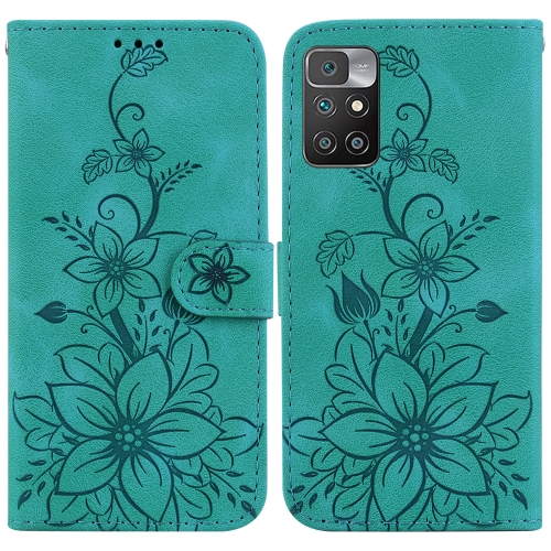 

For Xiaomi Redmi 10 / 10 Prime Lily Embossed Leather Phone Case(Green)