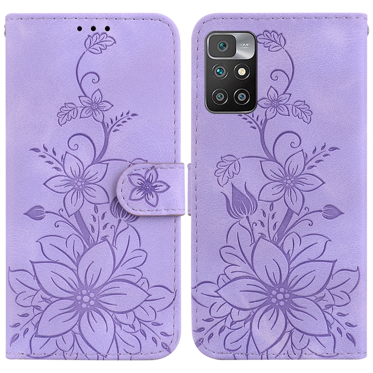 

For Xiaomi Redmi 10 / 10 Prime Lily Embossed Leather Phone Case(Purple)