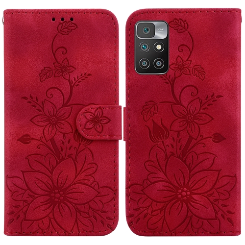 

For Xiaomi Redmi 10 / 10 Prime Lily Embossed Leather Phone Case(Red)