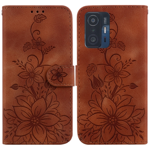 

For Xiaomi 11T / 11T Pro Lily Embossed Leather Phone Case(Brown)