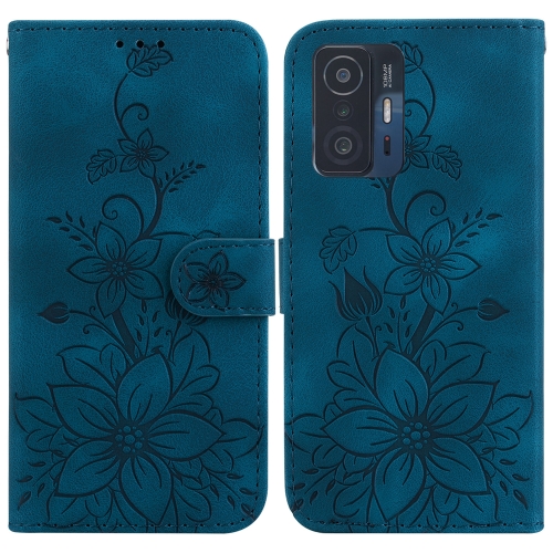 

For Xiaomi 11T / 11T Pro Lily Embossed Leather Phone Case(Dark Blue)