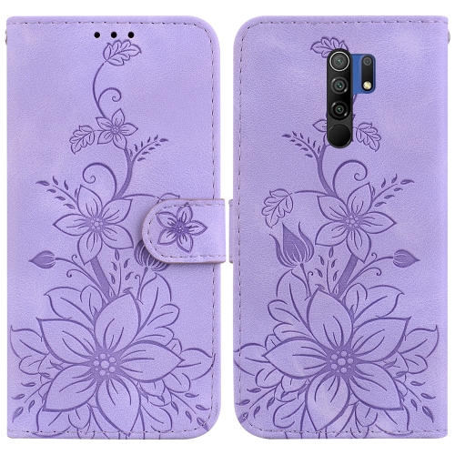 

For Xiaomi Redmi 9/9 Prime / Poco M2 Lily Embossed Leather Phone Case(Purple)