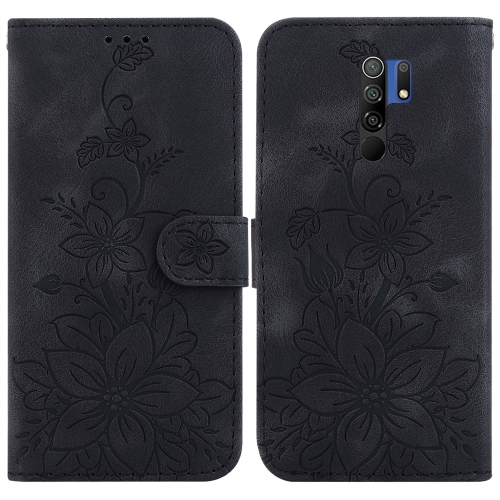 

For Xiaomi Redmi 9/9 Prime / Poco M2 Lily Embossed Leather Phone Case(Black)