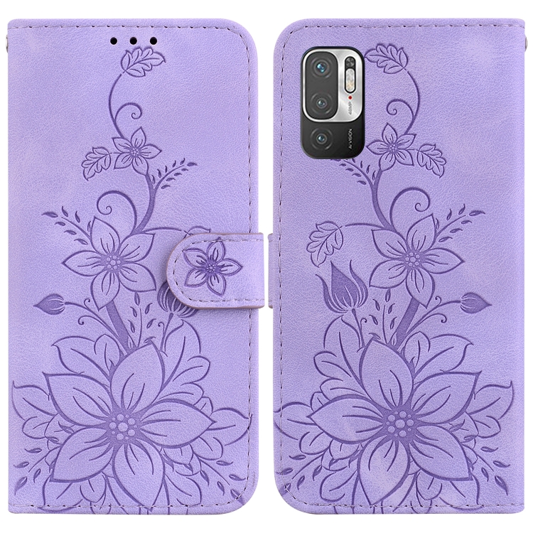 

For Xiaomi Redmi Note 10 5G / Poco M3 Pro Lily Embossed Leather Phone Case(Purple)