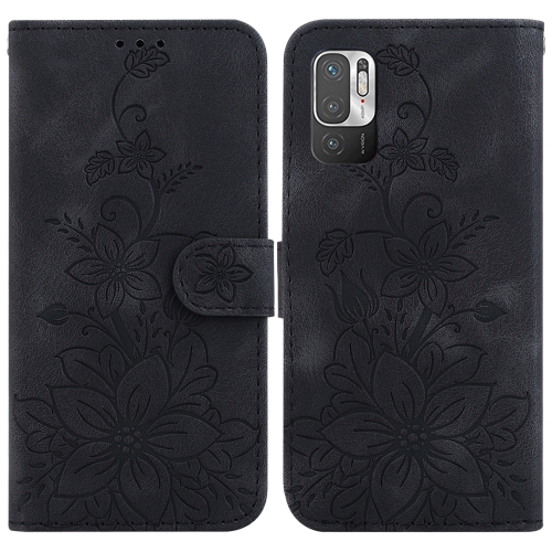 

For Xiaomi Redmi Note 10 5G / Poco M3 Pro Lily Embossed Leather Phone Case(Black)