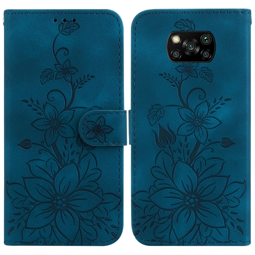 

For Xiaomi Poco X3 NFC / X3 / X3 Pro Lily Embossed Leather Phone Case(Dark Blue)