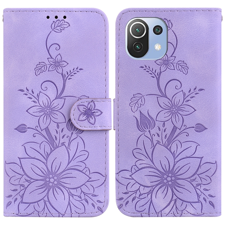 

For Xiaomi Mi 11 Lite 4G/5G Lily Embossed Leather Phone Case(Purple)