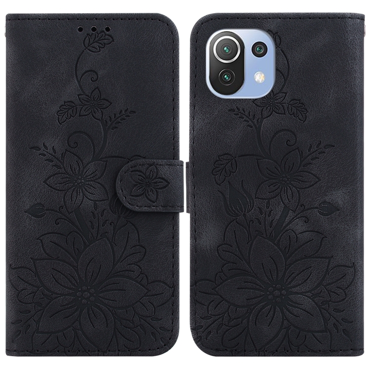 

For Xiaomi Mi 11 Lite 4G/5G Lily Embossed Leather Phone Case(Black)