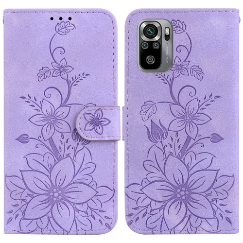 

For Xiaomi Redmi Note 10 4G / Note 10S Lily Embossed Leather Phone Case(Purple)