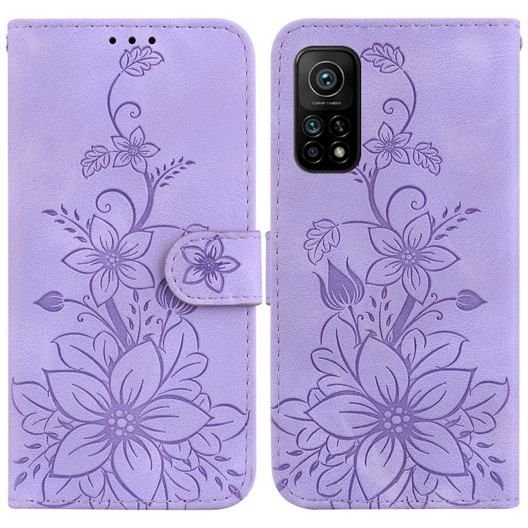 

For Xiaomi Mi 10T Pro 5G / Mi 10T 5G Lily Embossed Leather Phone Case(Purple)