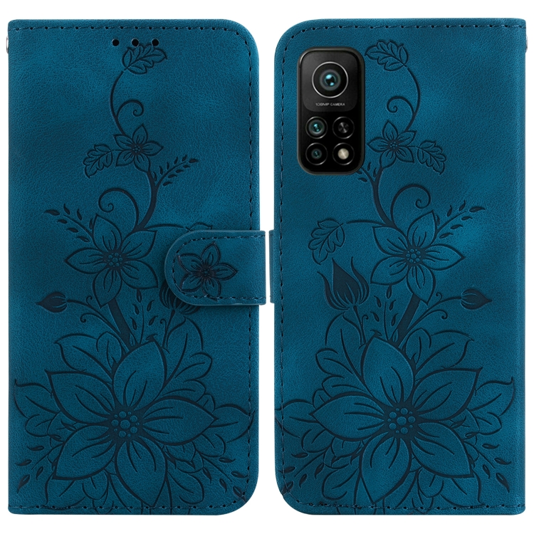 

For Xiaomi Mi 10T Pro 5G / Mi 10T 5G Lily Embossed Leather Phone Case(Dark Blue)