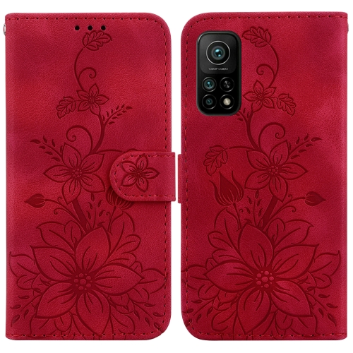 

For Xiaomi Mi 10T Pro 5G / Mi 10T 5G Lily Embossed Leather Phone Case(Red)