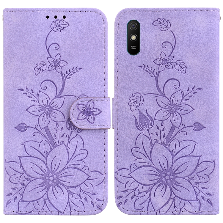 

For Xiaomi Redmi 9A Lily Embossed Leather Phone Case(Purple)