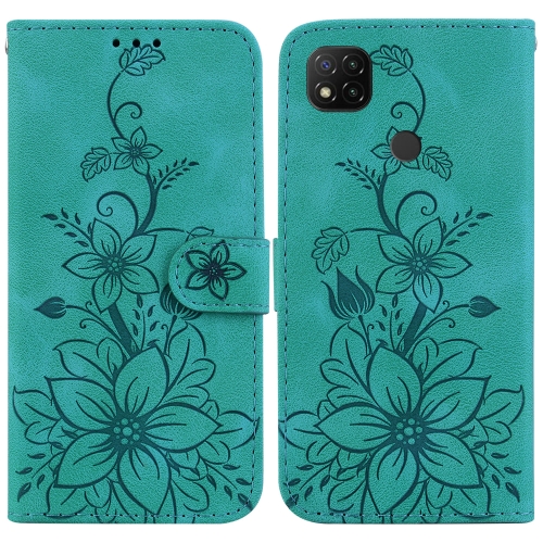 

For Xiaomi Redmi 9C Lily Embossed Leather Phone Case(Green)