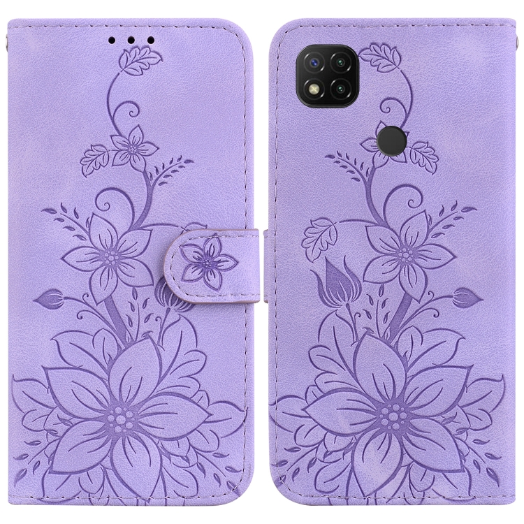 

For Xiaomi Redmi 9C Lily Embossed Leather Phone Case(Purple)