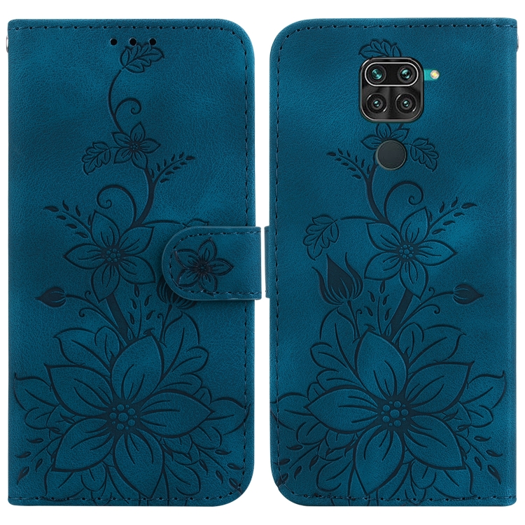 

For Xiaomi Redmi Note 9 / 10X 4G Lily Embossed Leather Phone Case(Dark Blue)