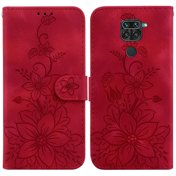 

For Xiaomi Redmi Note 9 / 10X 4G Lily Embossed Leather Phone Case(Red)