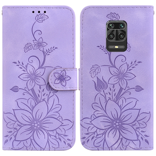 

For Xiaomi Redmi Note 9 Pro/9S/9 Pro Max Lily Embossed Leather Phone Case(Purple)