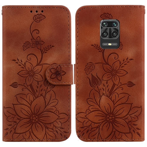 

For Xiaomi Redmi Note 9 Pro/9S/9 Pro Max Lily Embossed Leather Phone Case(Brown)