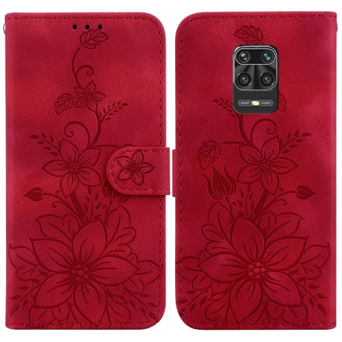 

For Xiaomi Redmi Note 9 Pro/9S/9 Pro Max Lily Embossed Leather Phone Case(Red)