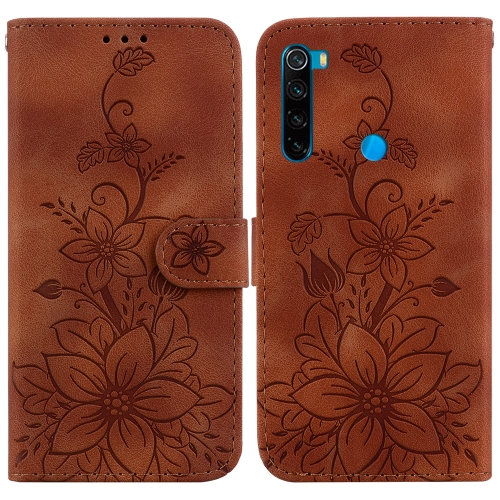 

For Xiaomi Redmi Note 8T Lily Embossed Leather Phone Case(Brown)