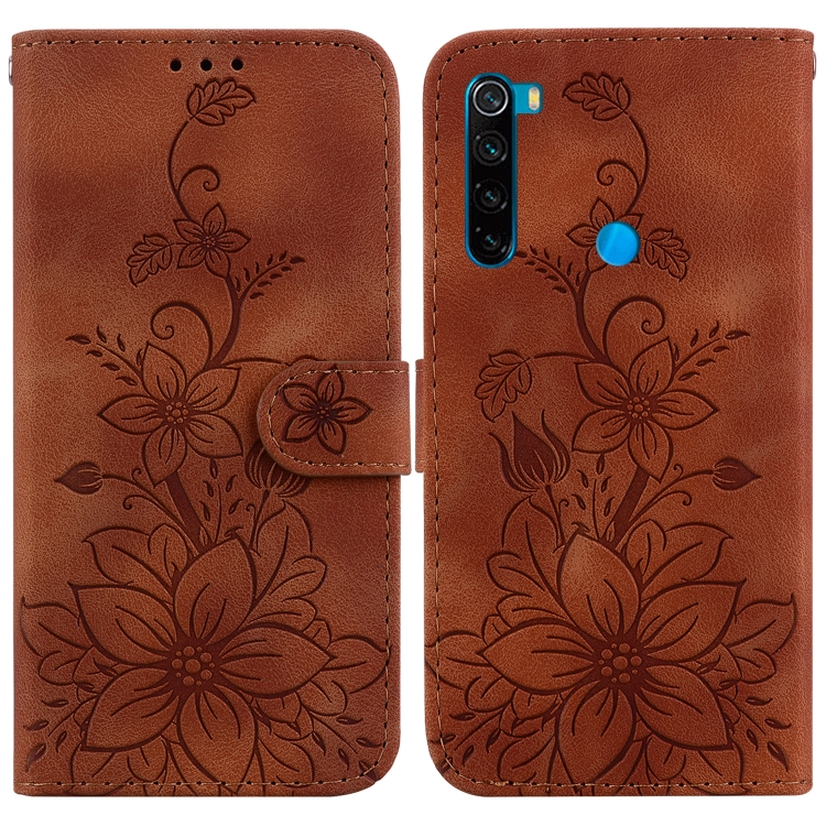 

For Xiaomi Redmi Note 8 Lily Embossed Leather Phone Case(Brown)