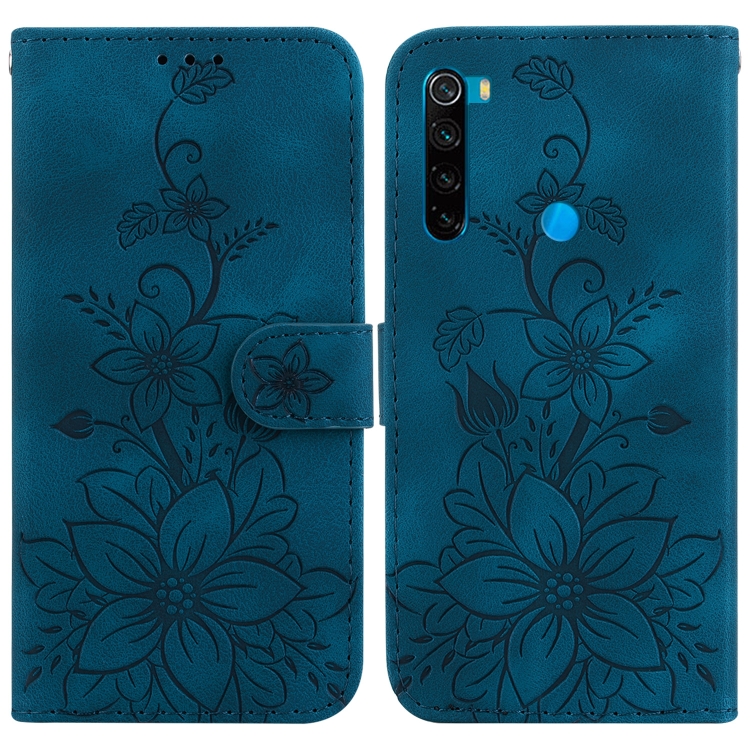 

For Xiaomi Redmi Note 8 Lily Embossed Leather Phone Case(Dark Blue)