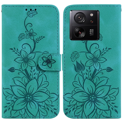 

For Xiaomi 13T / 13T Pro / Redmi K60 Ultra Lily Embossed Leather Phone Case(Green)