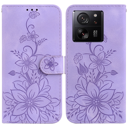 

For Xiaomi 13T / 13T Pro / Redmi K60 Ultra Lily Embossed Leather Phone Case(Purple)