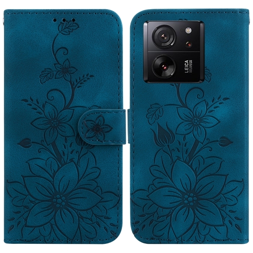 

For Xiaomi 13T / 13T Pro / Redmi K60 Ultra Lily Embossed Leather Phone Case(Dark Blue)